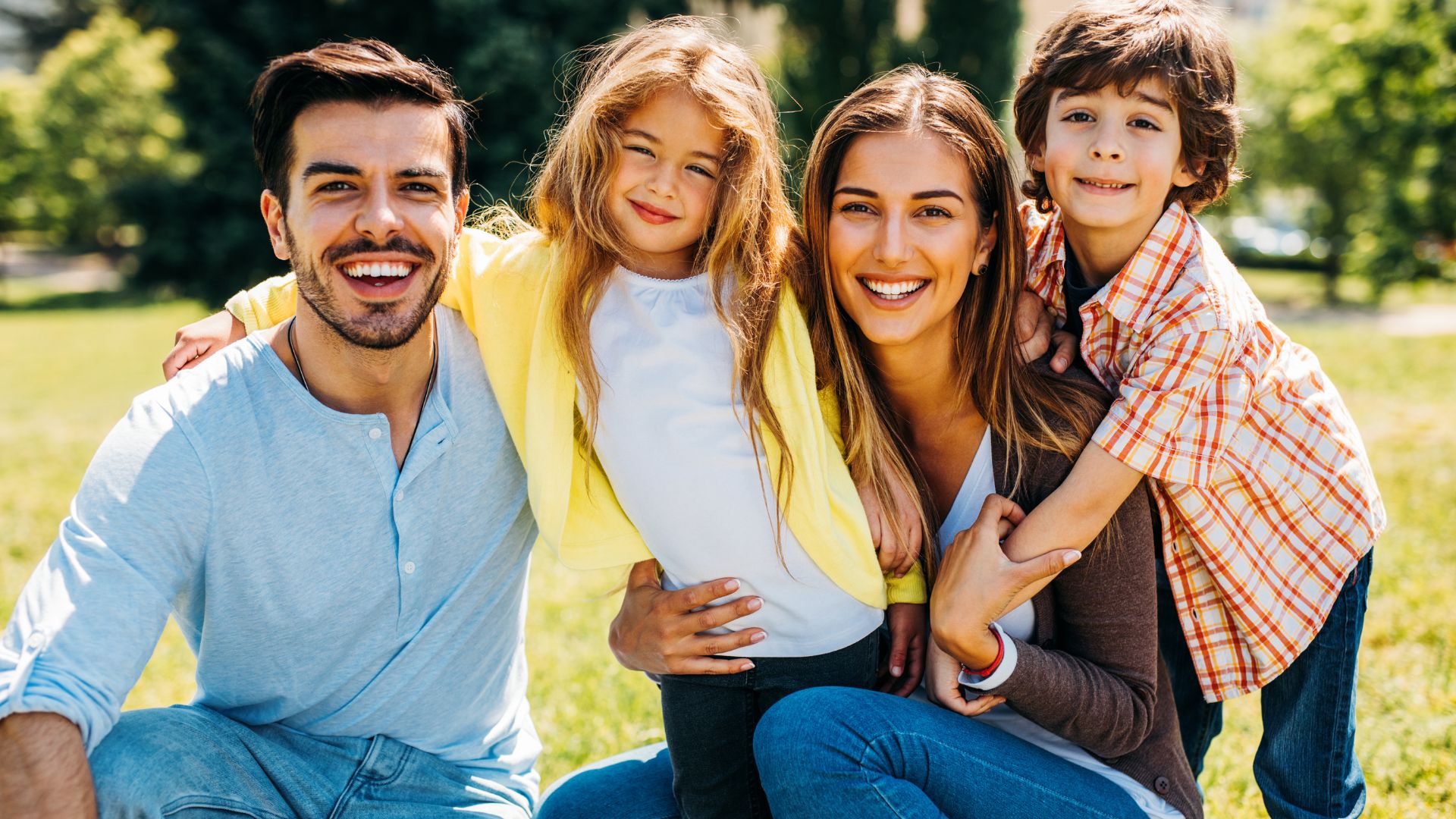 family together in the park